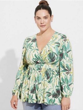 Torrid Textured Knit Surplice Puff Sleeve Babydoll Top Women’s Size 00 M/L